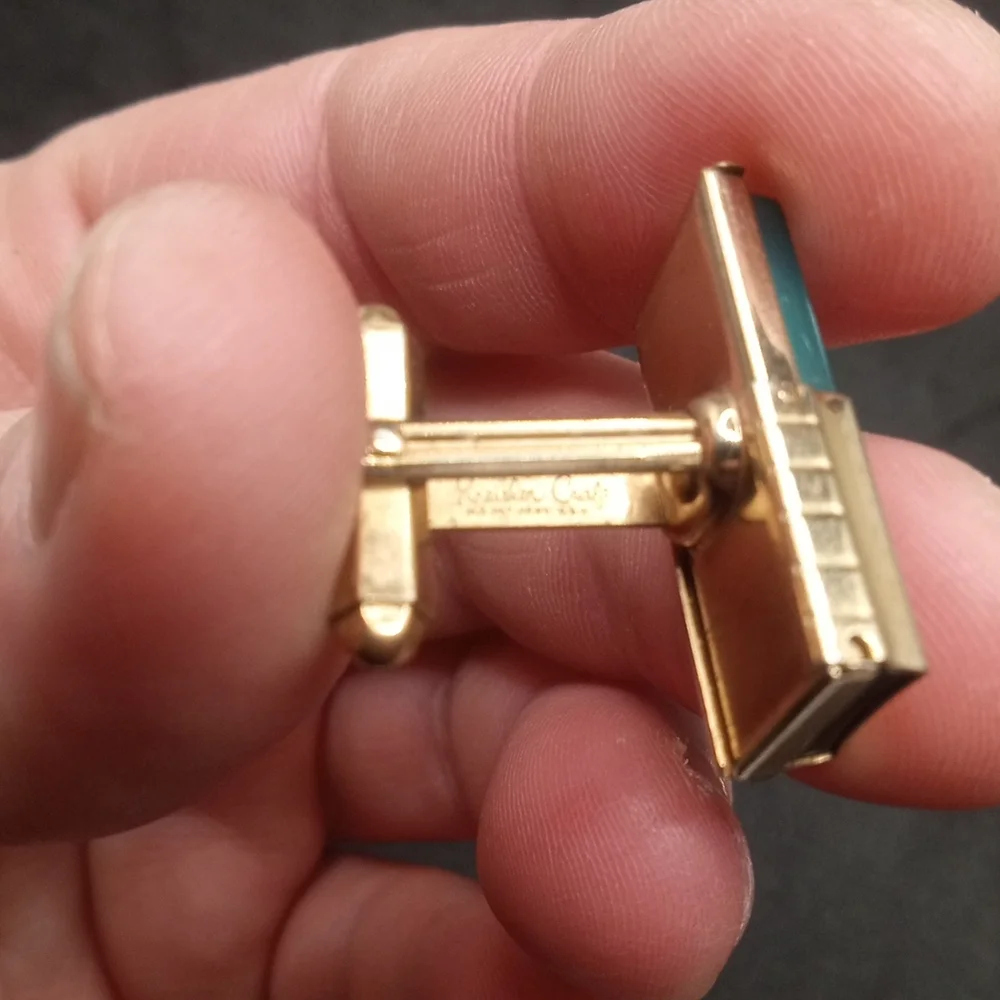 Vintage Cufflinks Green And Brown Adjustable Gold Tone By Kreisler Craft USA